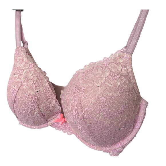 Victoria Secret Dream Angel Bra 34DD Pink Rhinestone Lace Push Up Padded - Picture 2 of 8